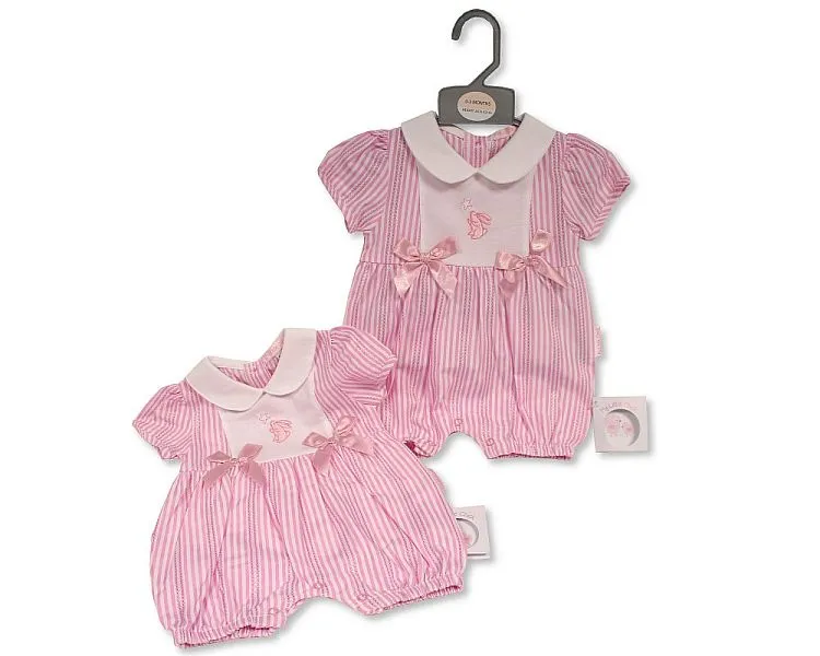Baby Girls Striped Romper with Bows - Bunny (NB-6m) (PK6) BIS-2120-6285