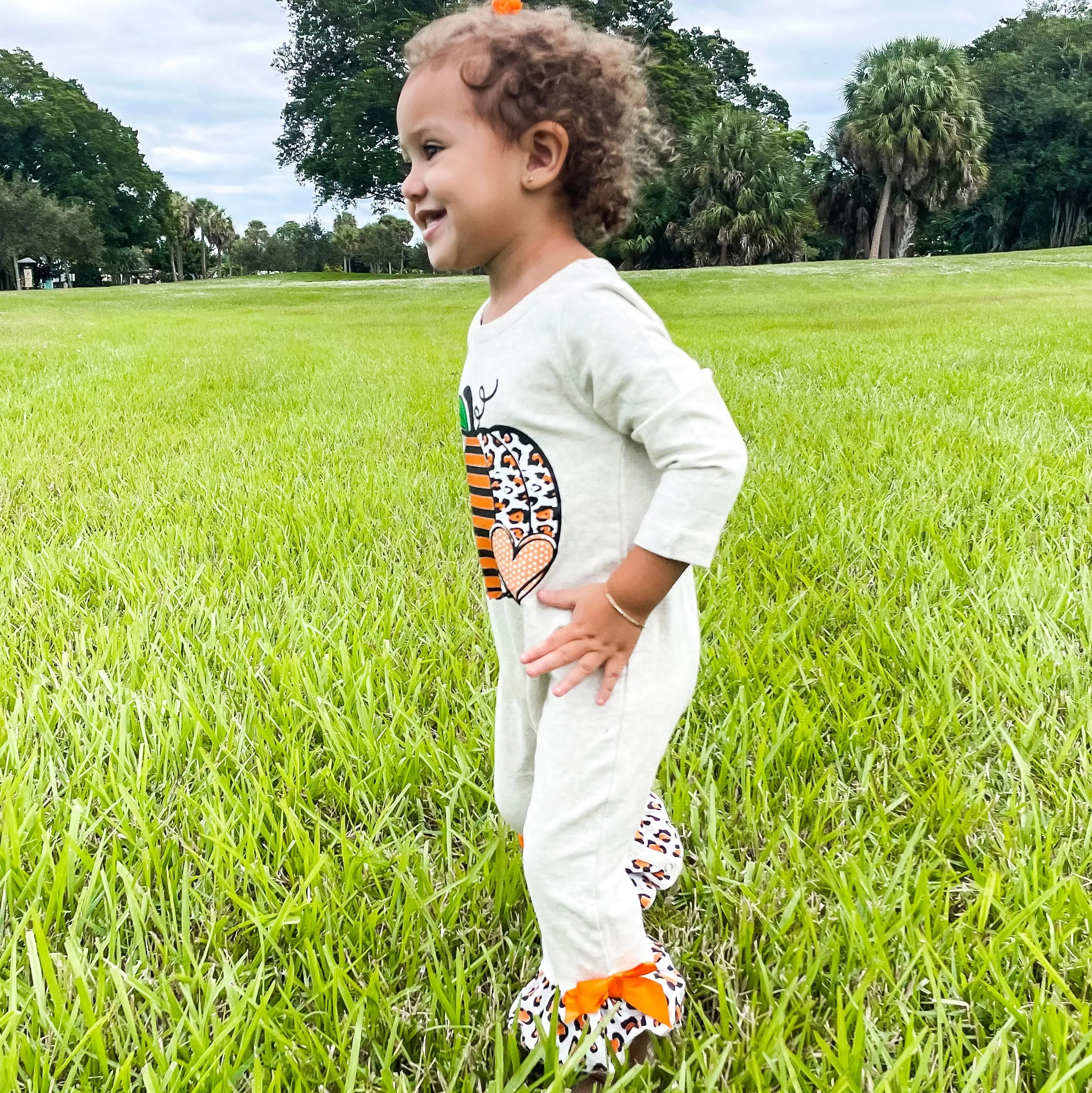 Baby Girls Thanksgiving Autumn Orange Pumpkin Romper