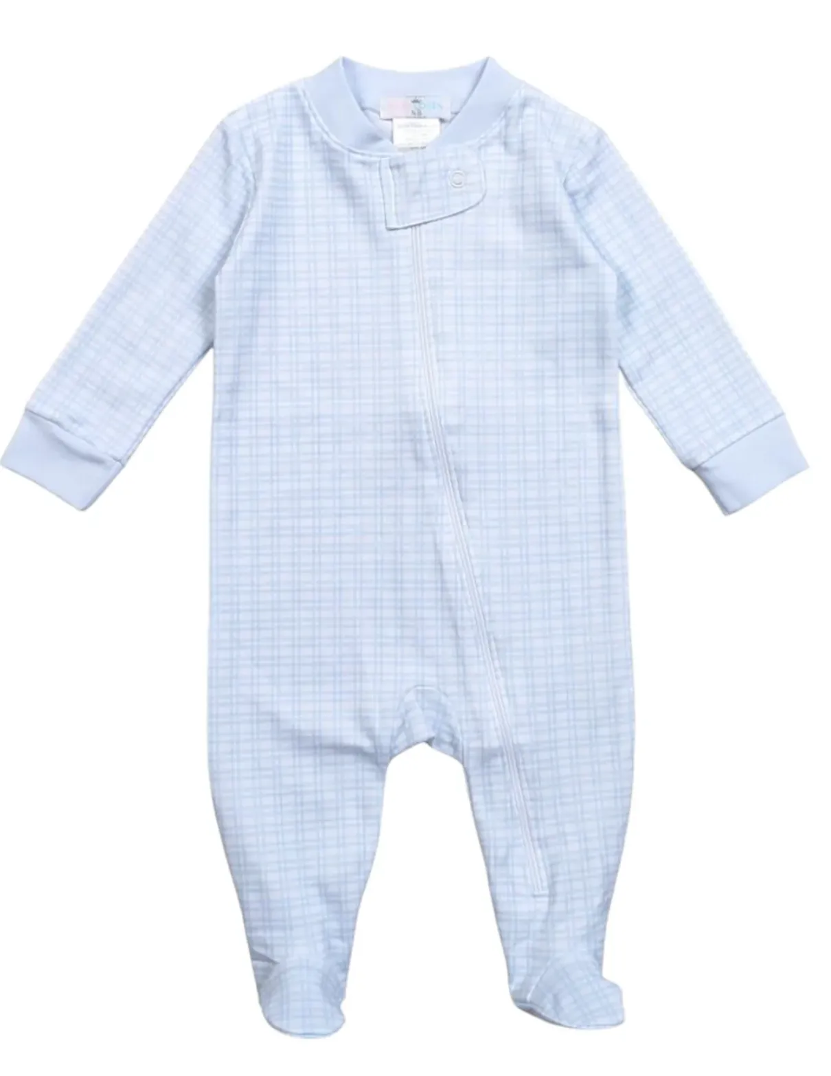 Baby Loren Blue Plaid Pima Zipper Footie
