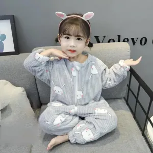 Baby One-piece Pajamas Autumn and Winter Plus Velvet Thickening Baby Flannel Sleeping Bag Boys and Girls Coral Velvet Home Service