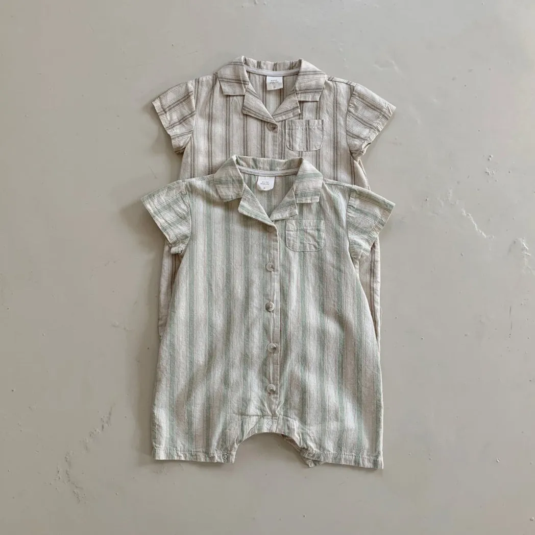 Baby Summer Striped Suit Romper - Beige