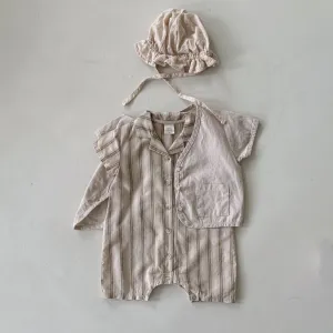 Baby Summer Striped Suit Romper - Beige