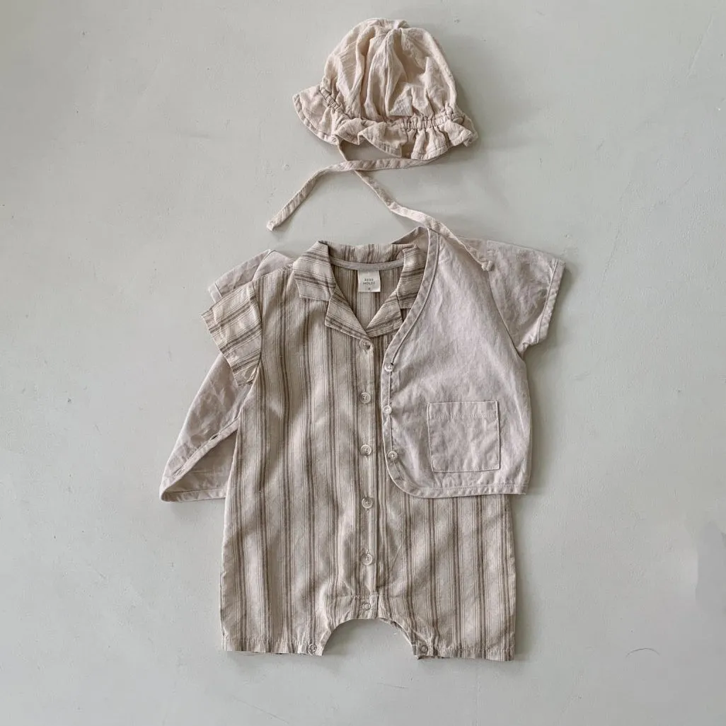 Baby Summer Striped Suit Romper - Beige