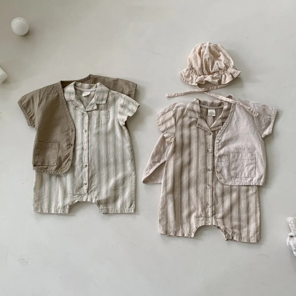 Baby Summer Striped Suit Romper - Beige
