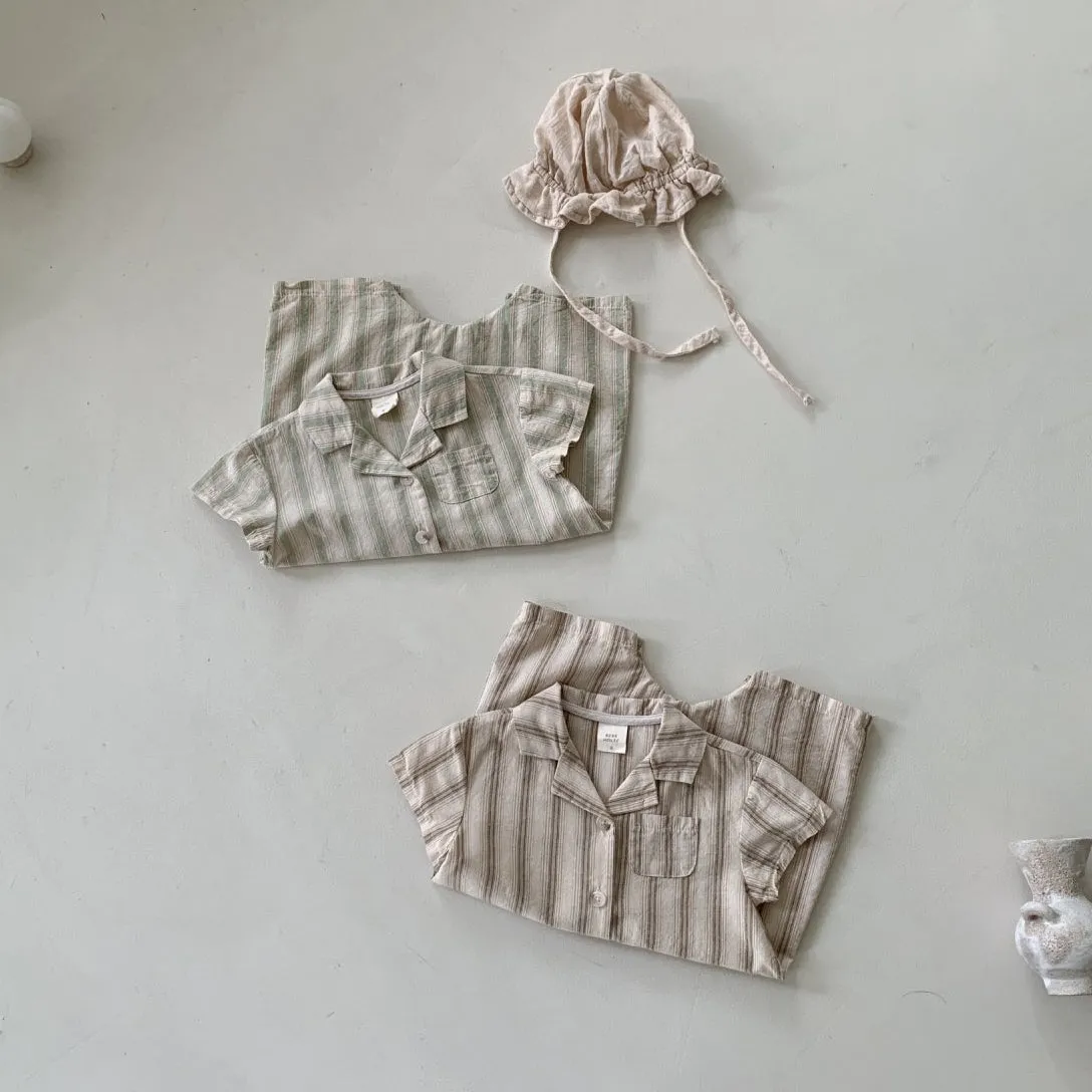 Baby Summer Striped Suit Romper - Beige