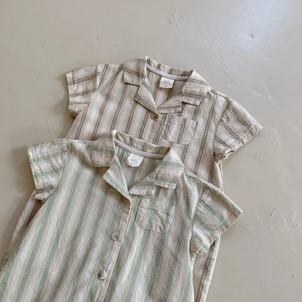 Baby Summer Striped Suit Romper - Beige