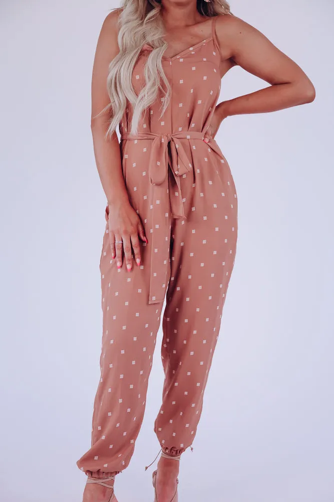 Badlands Sleeveless Printed Jumpsuit - Dusty Peach