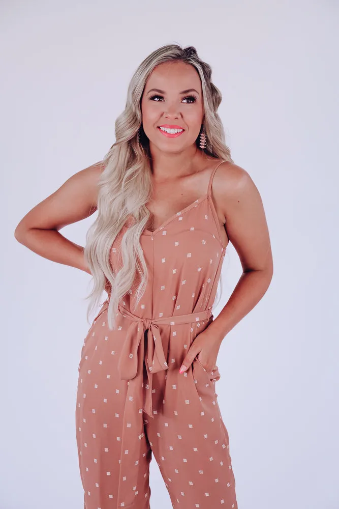 Badlands Sleeveless Printed Jumpsuit - Dusty Peach