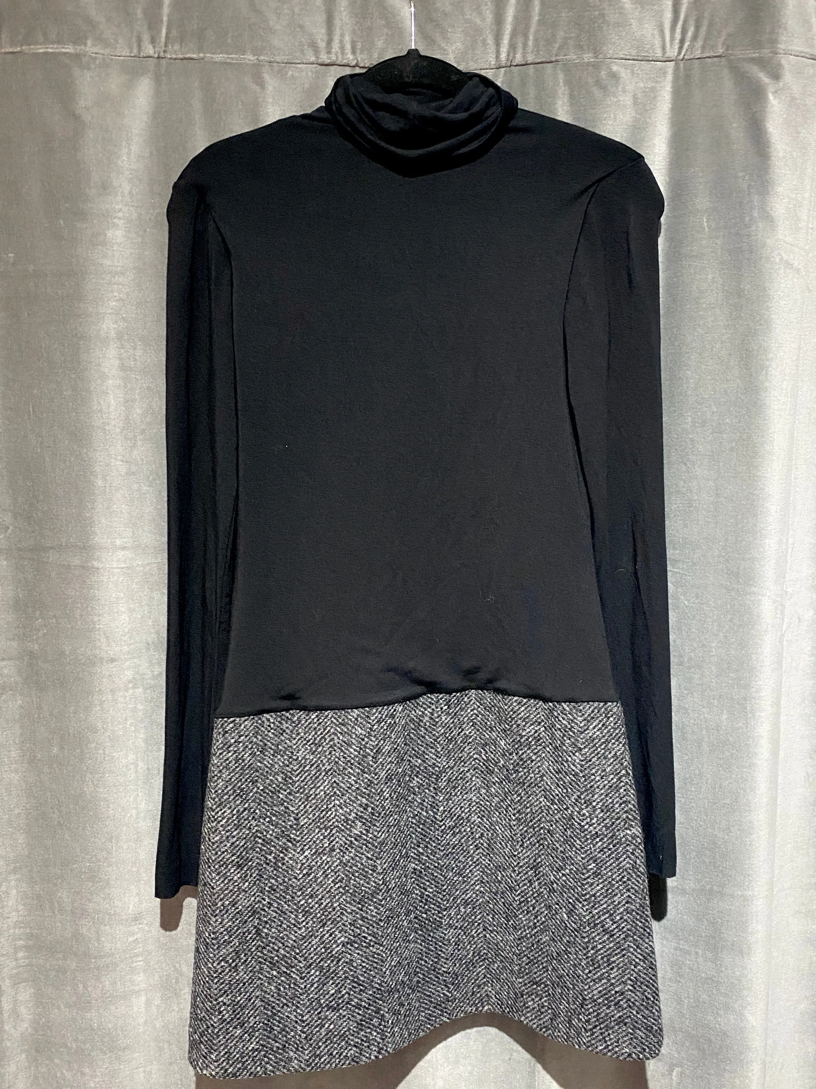 BAILEY44 Black Long Sleeve Turtle Neck Knit Mini Dress with Wool Skirt