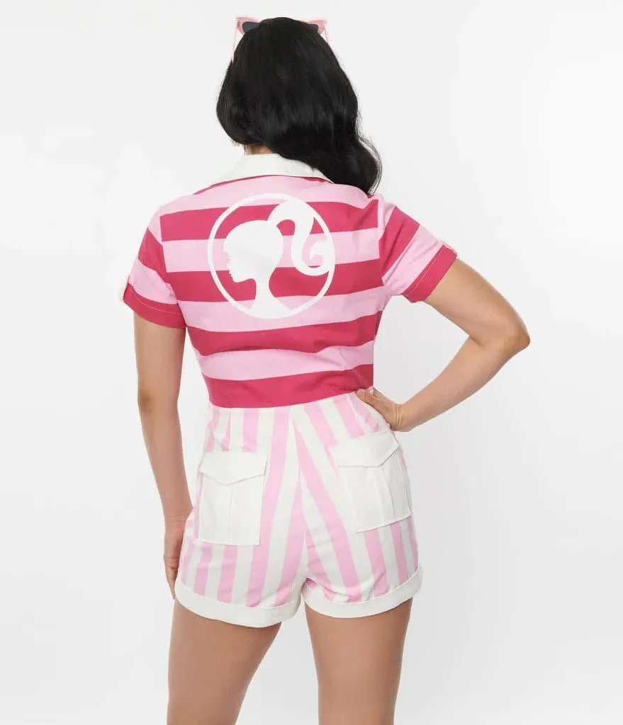 Barbie™ x Unique Vintage Pink Multi Stripes Mia Romper