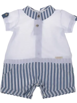 Barcellino Cotton Striped Romper - Blue/White