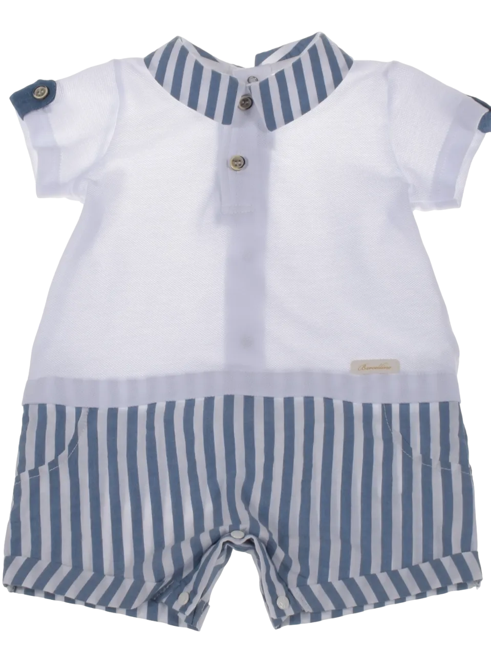 Barcellino Cotton Striped Romper - Blue/White