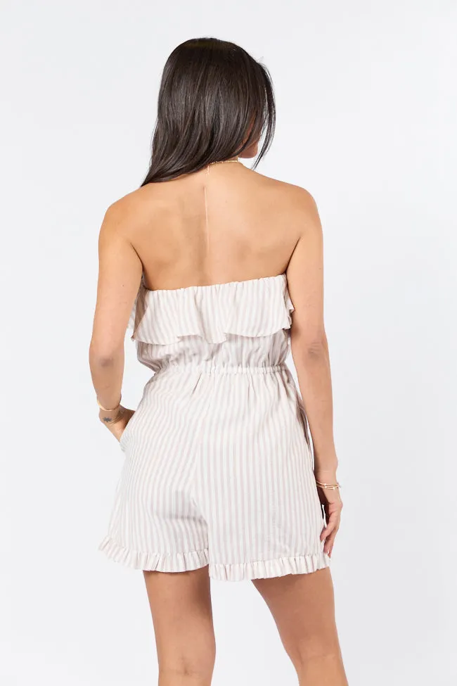 Bayside Neutral Striped Strapless Romper SALE