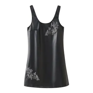 Beaded Faux Leather Sleeveless Mini Dress