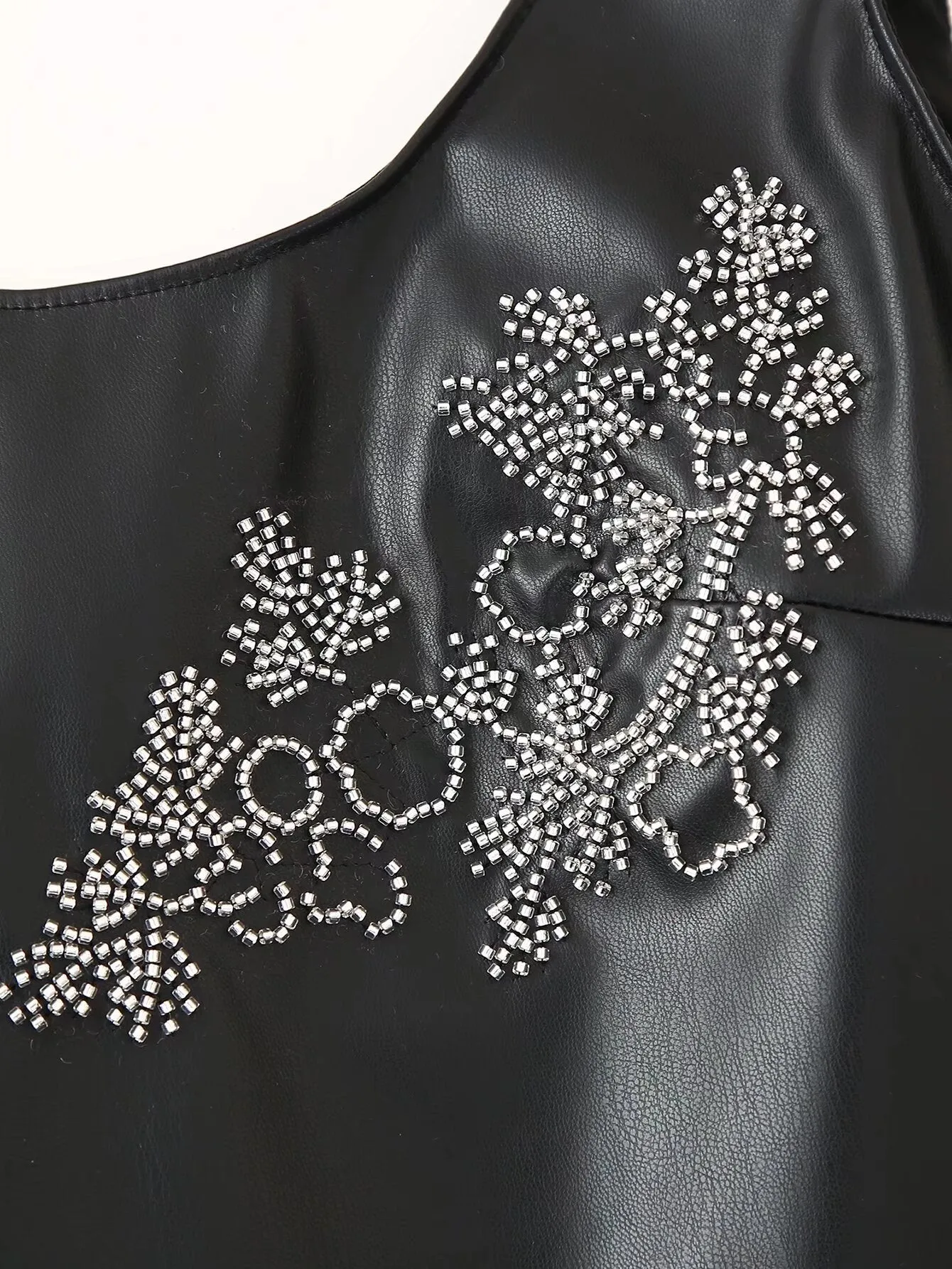 Beaded Faux Leather Sleeveless Mini Dress