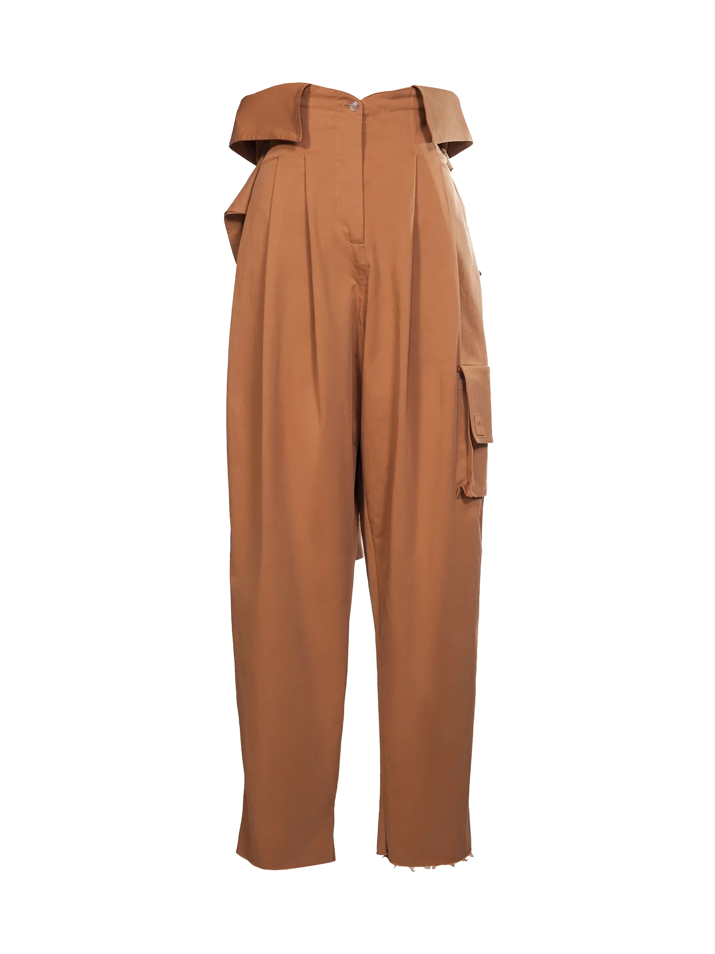 Beige Cargo Tied Sleeves Collar Waist Trousers