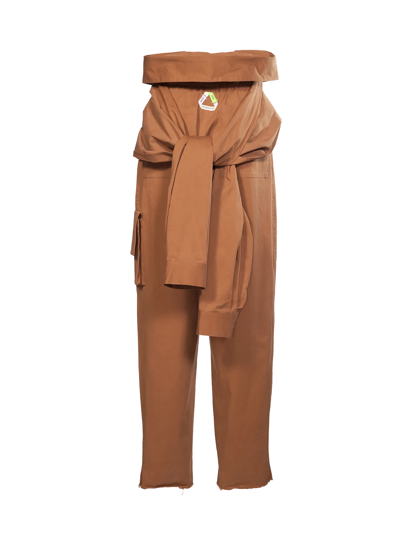 Beige Cargo Tied Sleeves Collar Waist Trousers