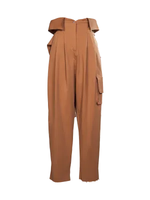 Beige Cargo Tied Sleeves Collar Waist Trousers