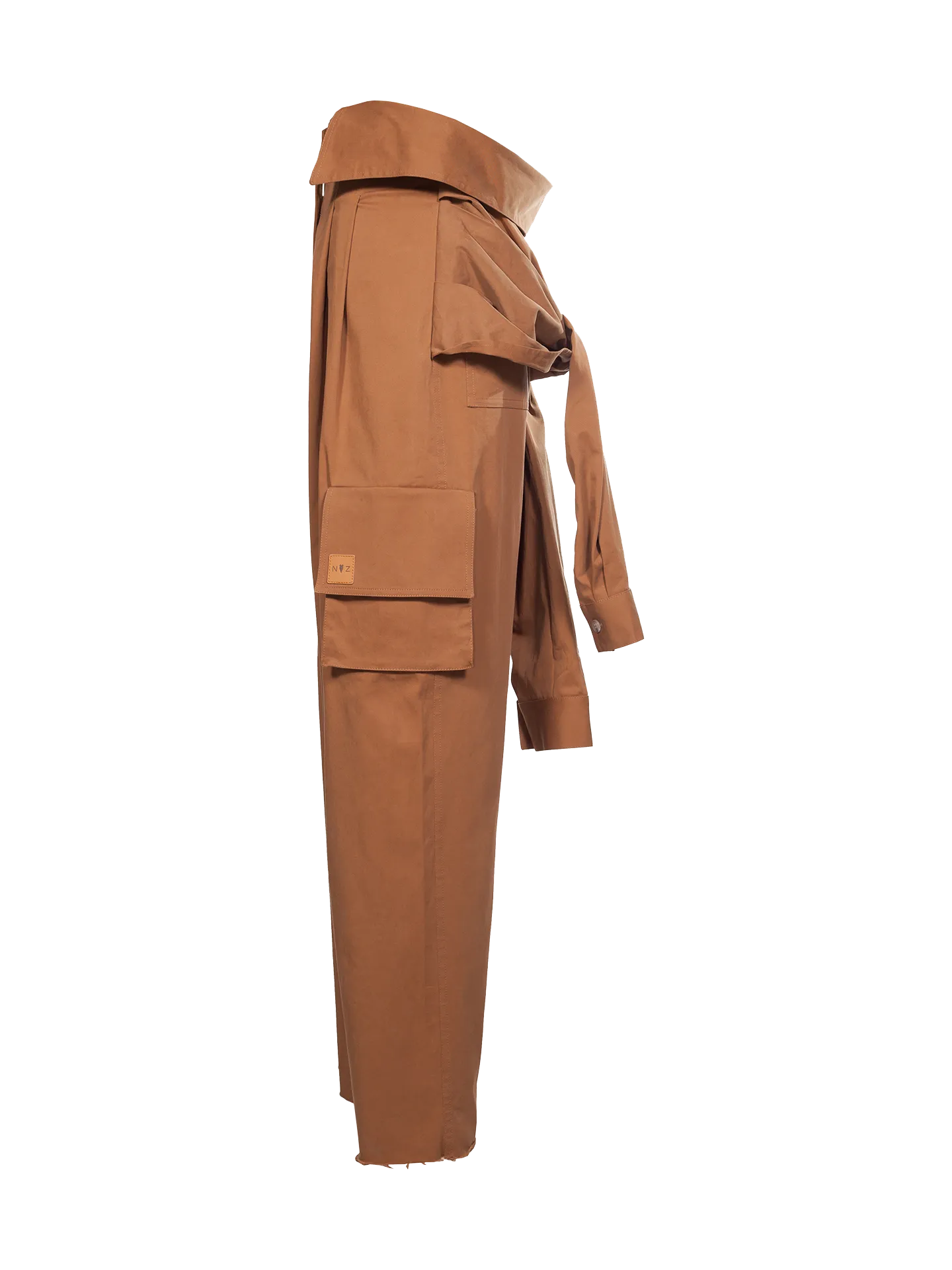 Beige Cargo Tied Sleeves Collar Waist Trousers