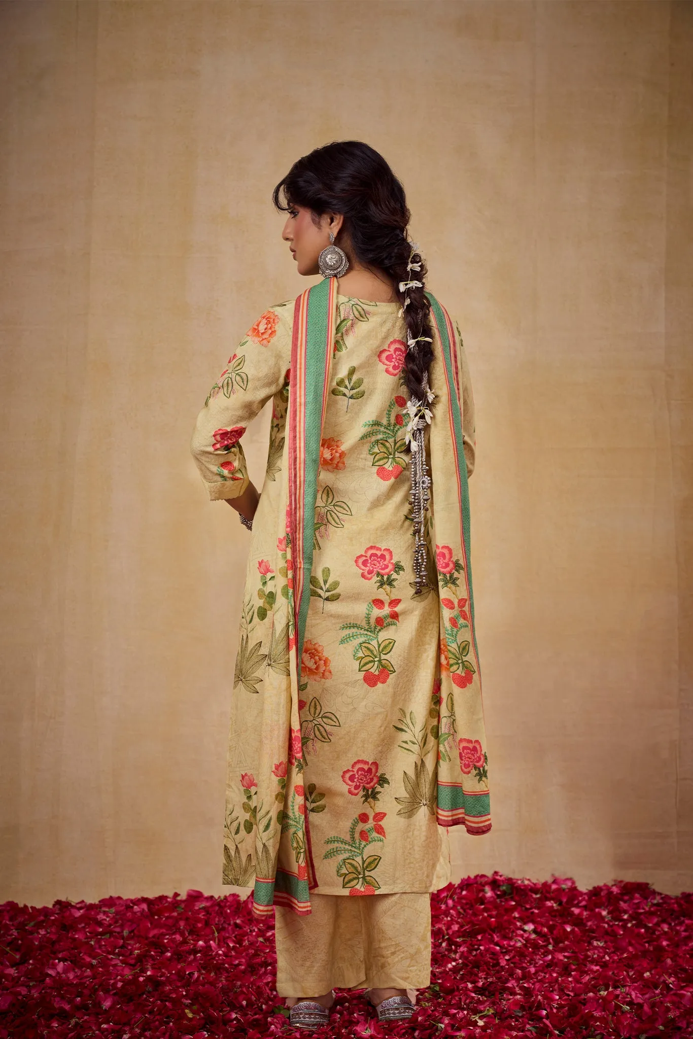 Beige Floral Printed Kurta set