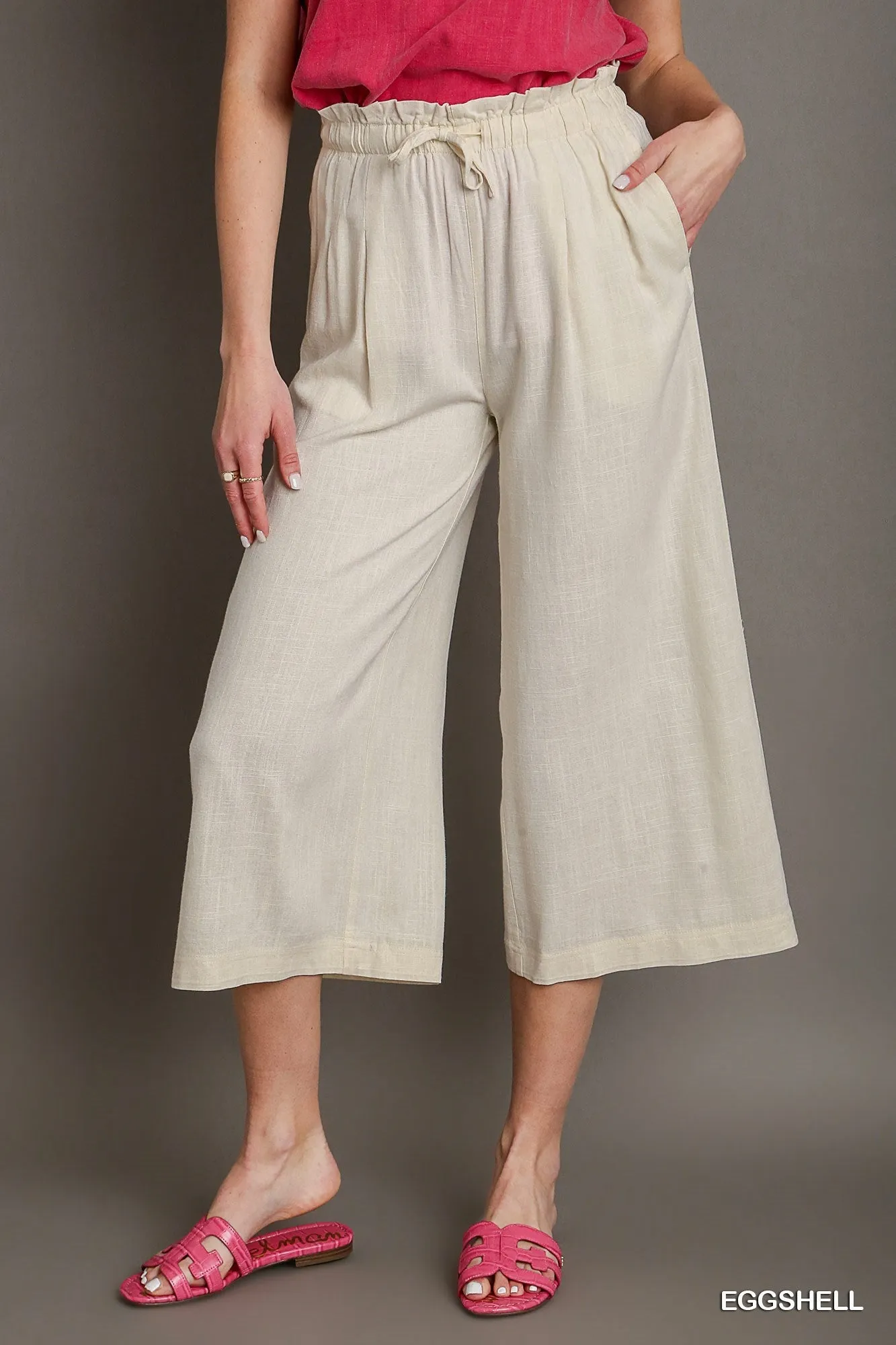 Bella Linen Wide Fit Pants In Eggshell