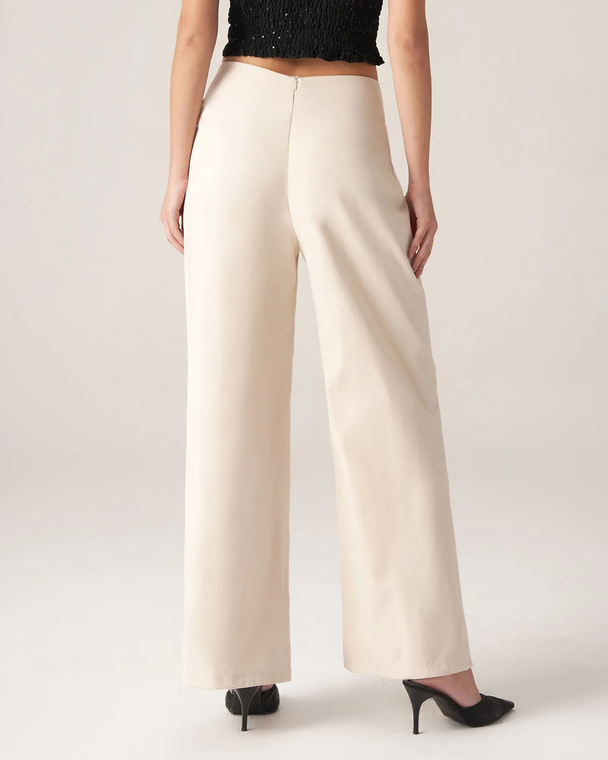 Bettydress-White Pleated Wide-Leg Pants