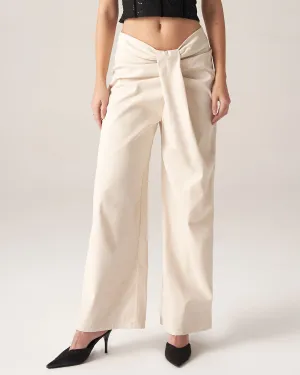Bettydress-White Pleated Wide-Leg Pants