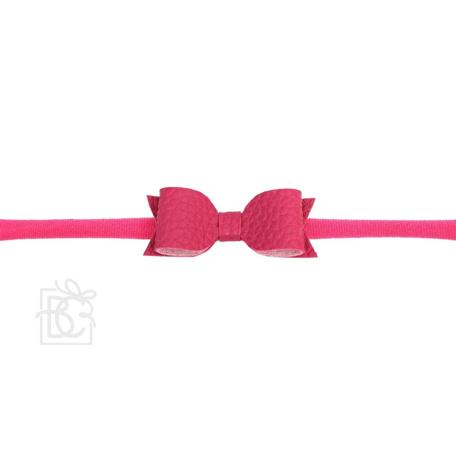 Beyond Creations 1/4″ Pantyhose Headband with Mini Vegan Leather Bow Fuchsia
