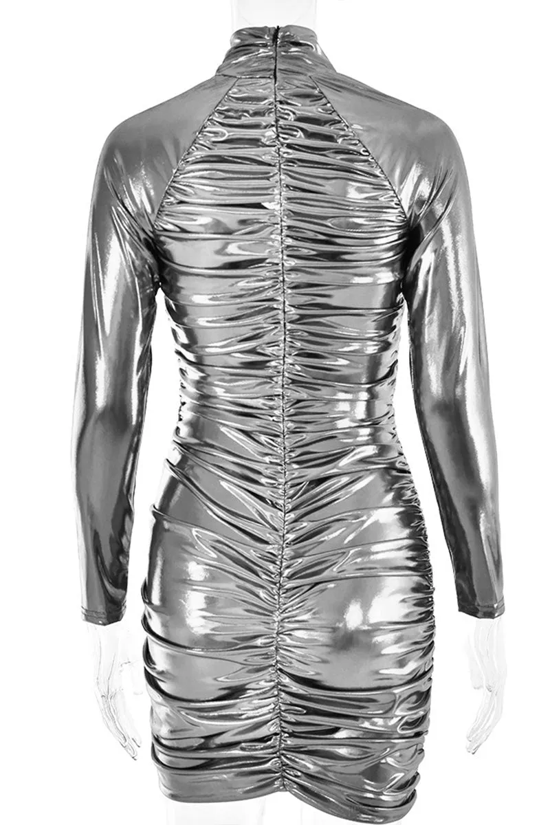 BI689 Metallic Leather Mini Dress