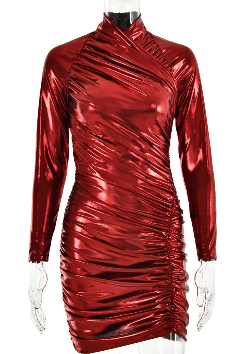 BI689 Metallic Leather Mini Dress