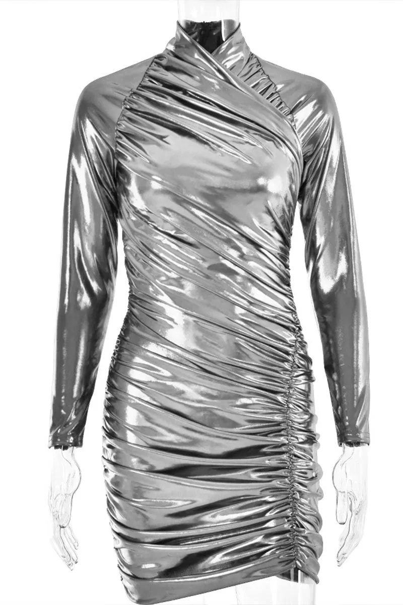 BI689 Metallic Leather Mini Dress