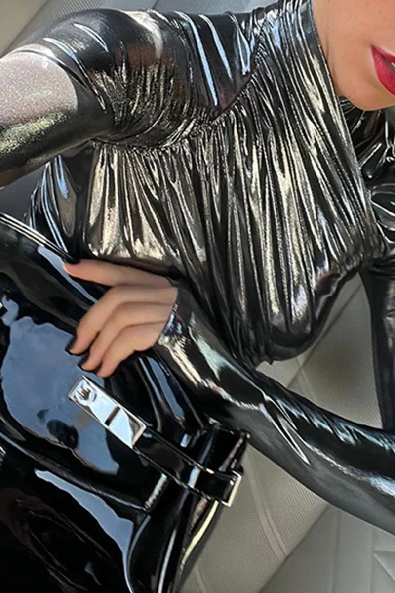 BI689 Metallic Leather Mini Dress