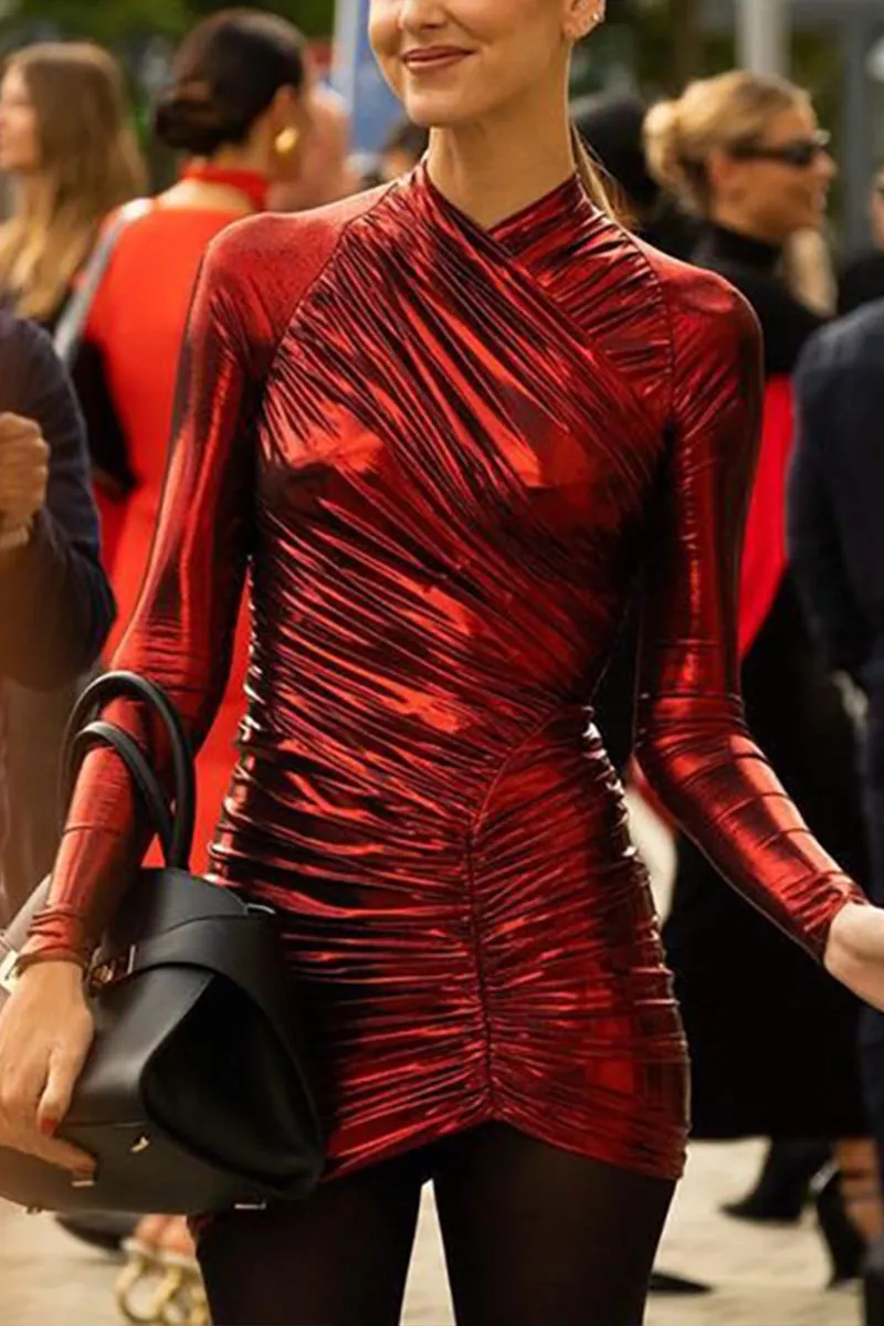 BI689 Metallic Leather Mini Dress