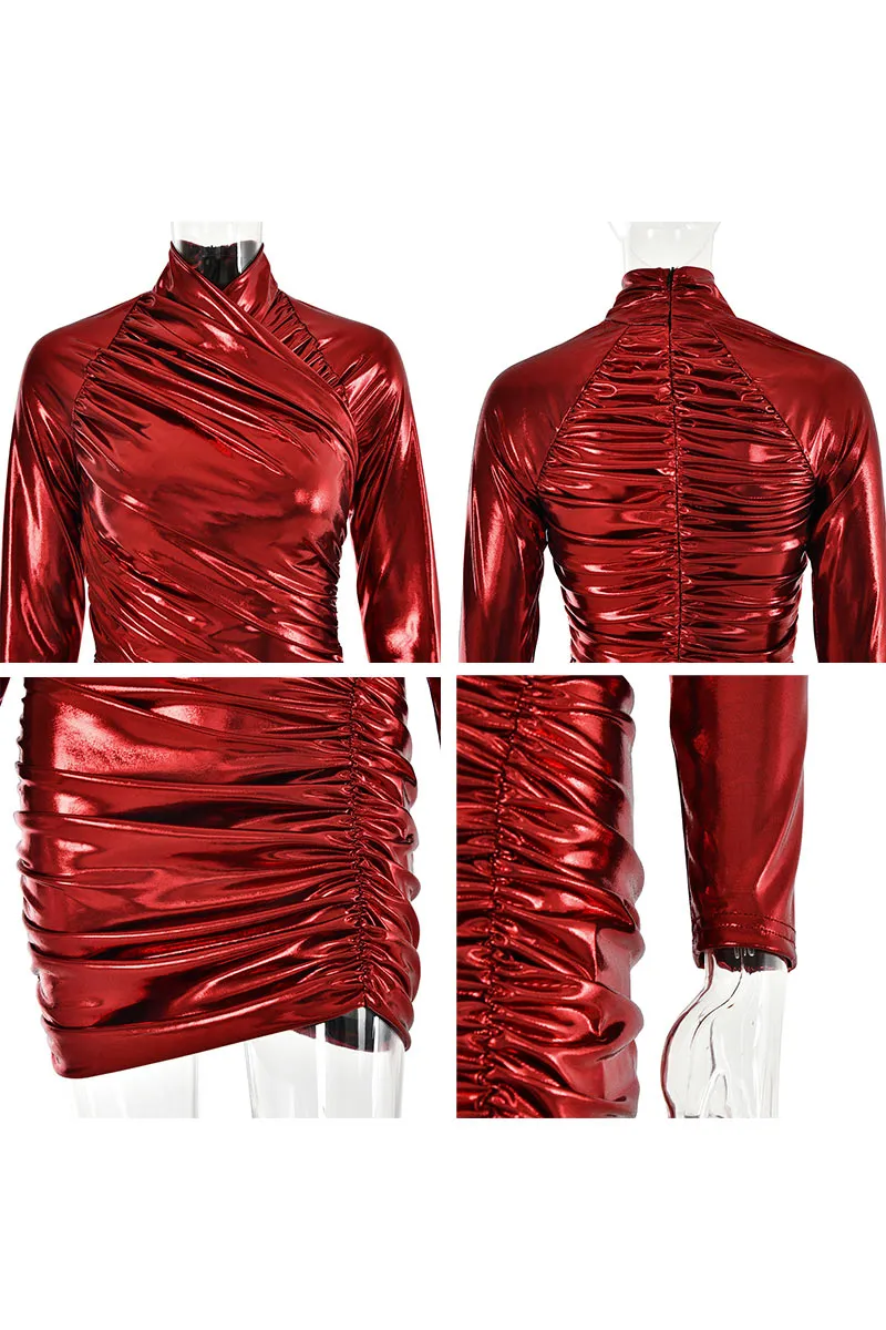 BI689 Metallic Leather Mini Dress