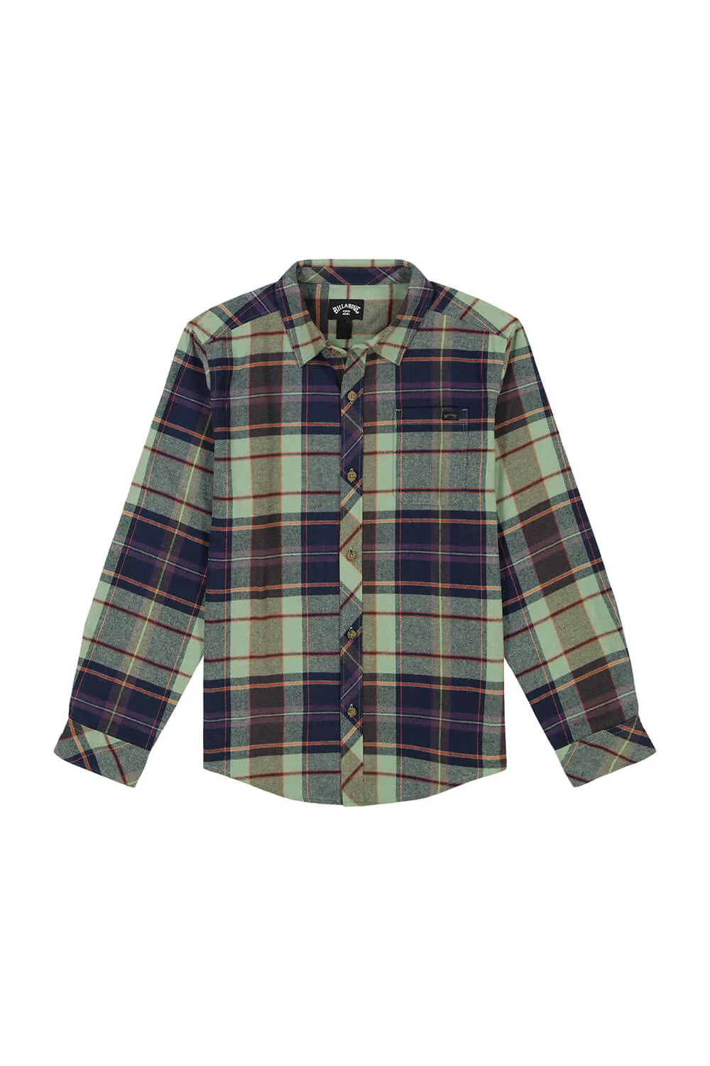 Billabong Youth Coastline Plaid Button Up Shirt for Boys in Fern Green Plaid | BSFHB44F-301-FERN