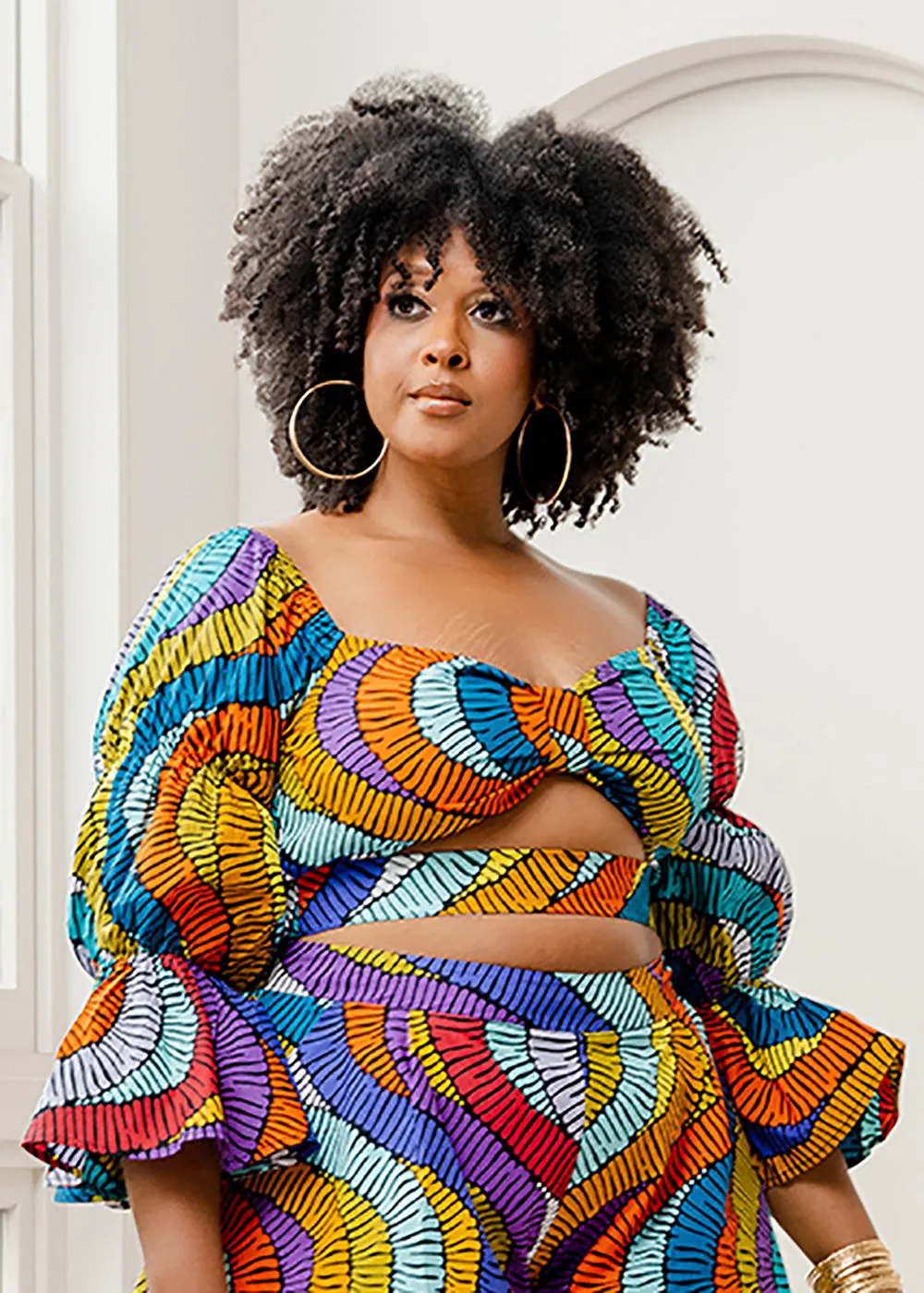 Binti Women's African Print Crop Top (Abstract Lines) - Clearance