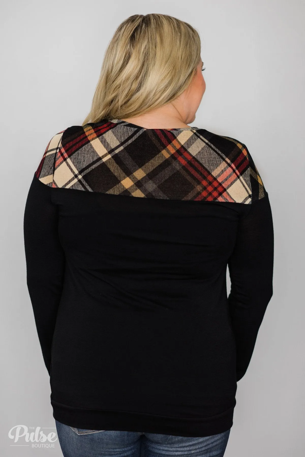 Black & Plaid Long Sleeve Top