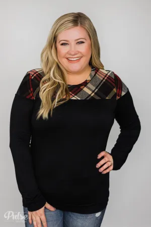 Black & Plaid Long Sleeve Top