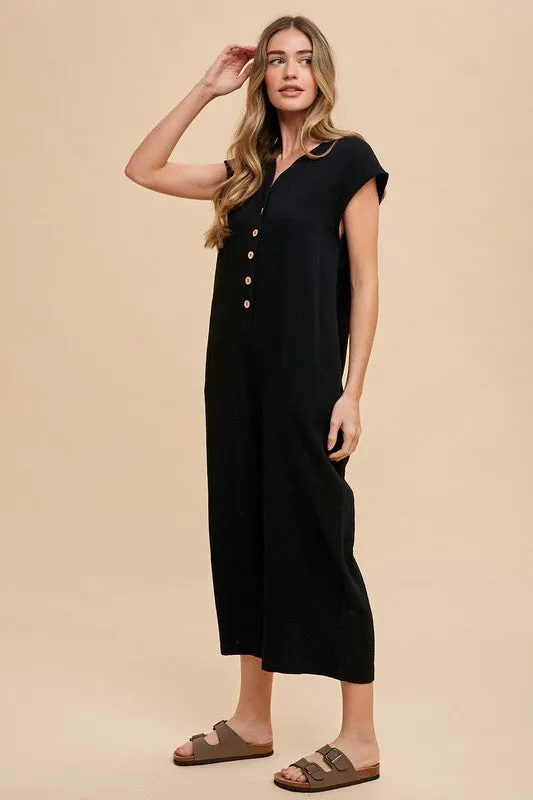 Black Chic Button Detail Jumpsuit
