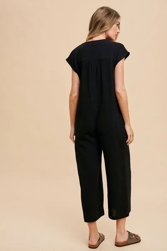 Black Chic Button Detail Jumpsuit