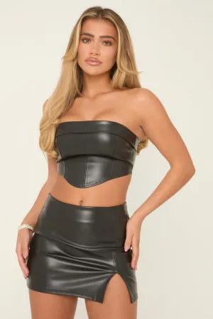 Black Faux Leather Corset and Mini Skirt Co-Ord - Margaret