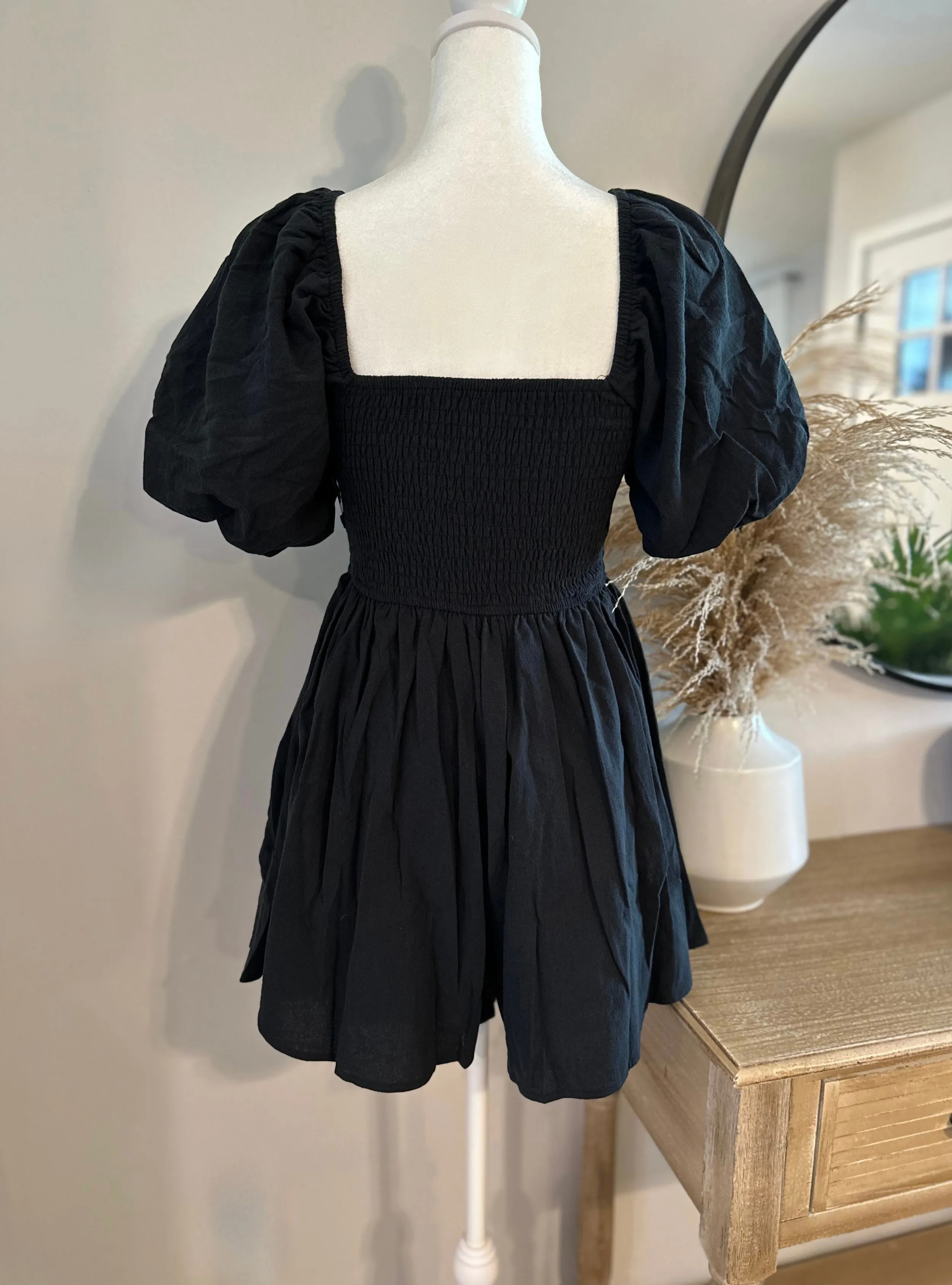 Black Puff Sleeve Romper