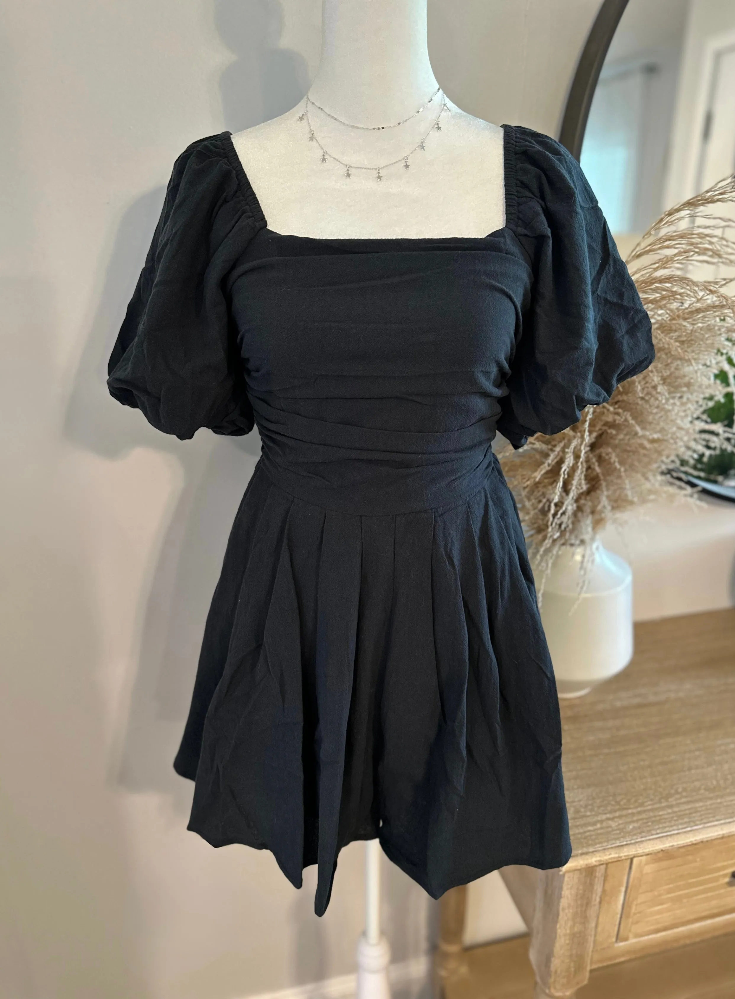 Black Puff Sleeve Romper