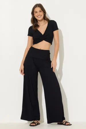 Black Rib Knit Flare Pant