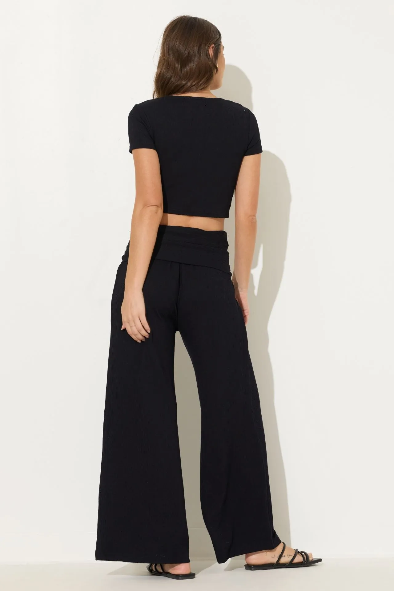 Black Rib Knit Flare Pant