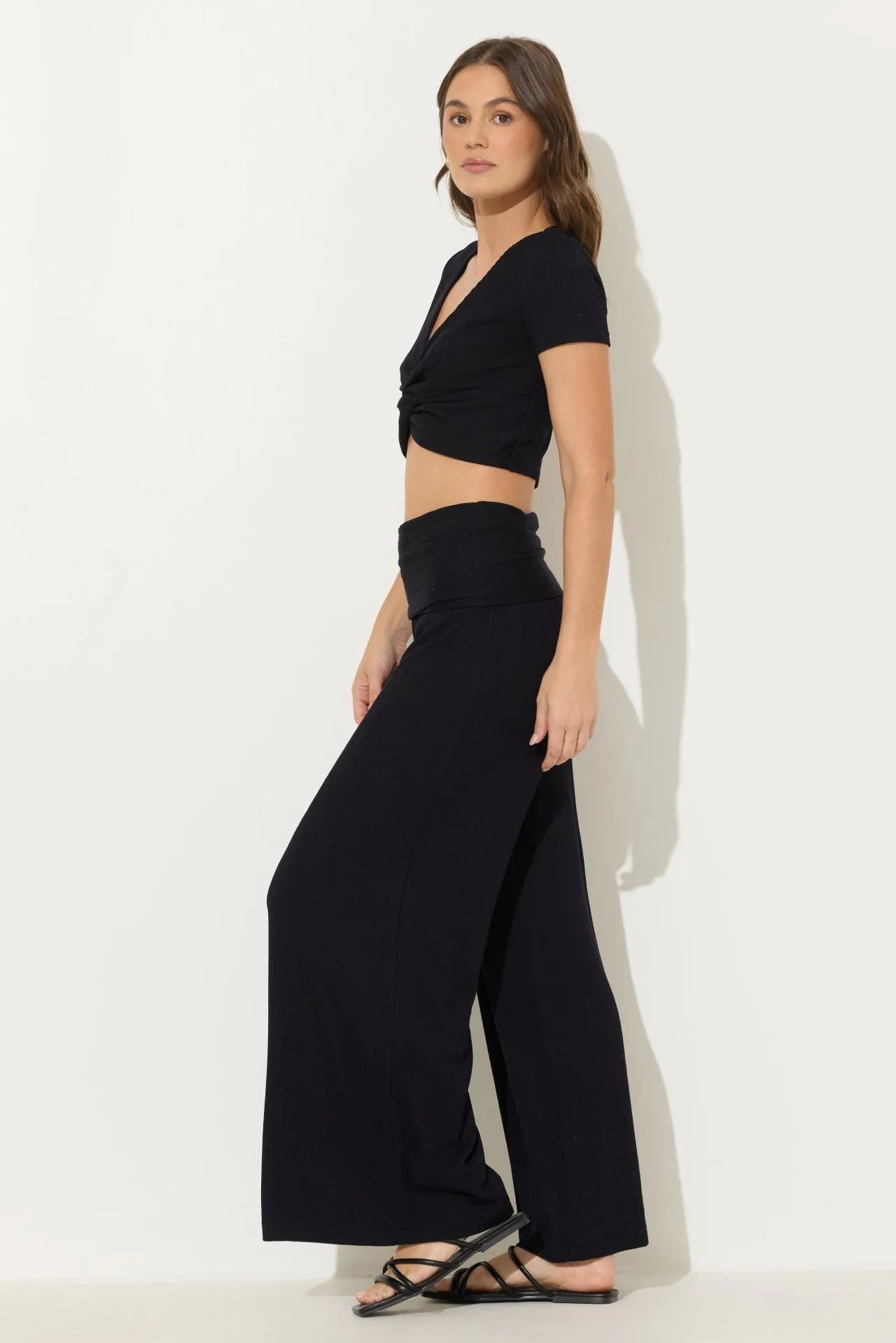 Black Rib Knit Flare Pant