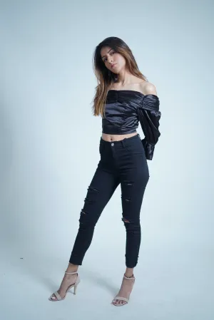 Black Vintage Satin Top