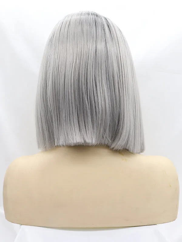 Black/Grey Short Wavy Ombre Bob Synthetic Lace Front Wig Bob ombre wigs