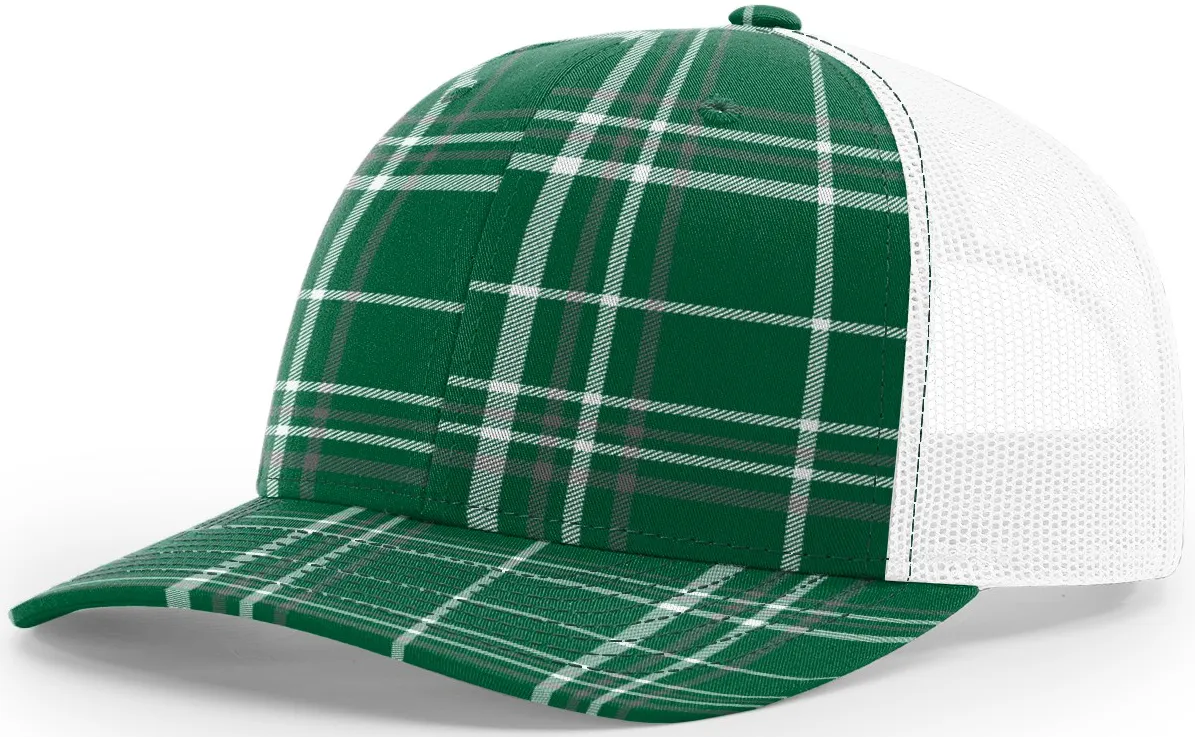 Blank Plaid Printed Trucker Dark Green Charcoal White