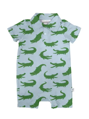 Blue Alligators Bamboo SS Polo Romper